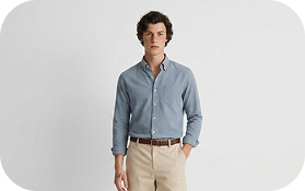 Model wearing a grey shirt