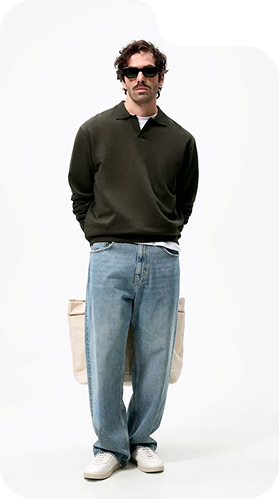 Model wearing a dark sweater