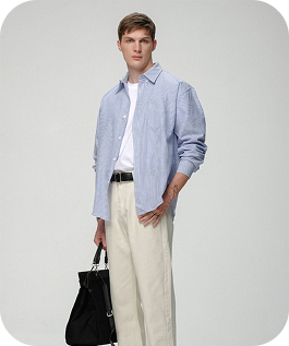 Model wearing a striped shirt