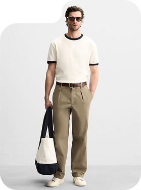 Model wearing a white shirt