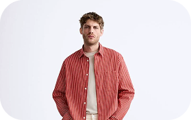 Model wearing a red jacket